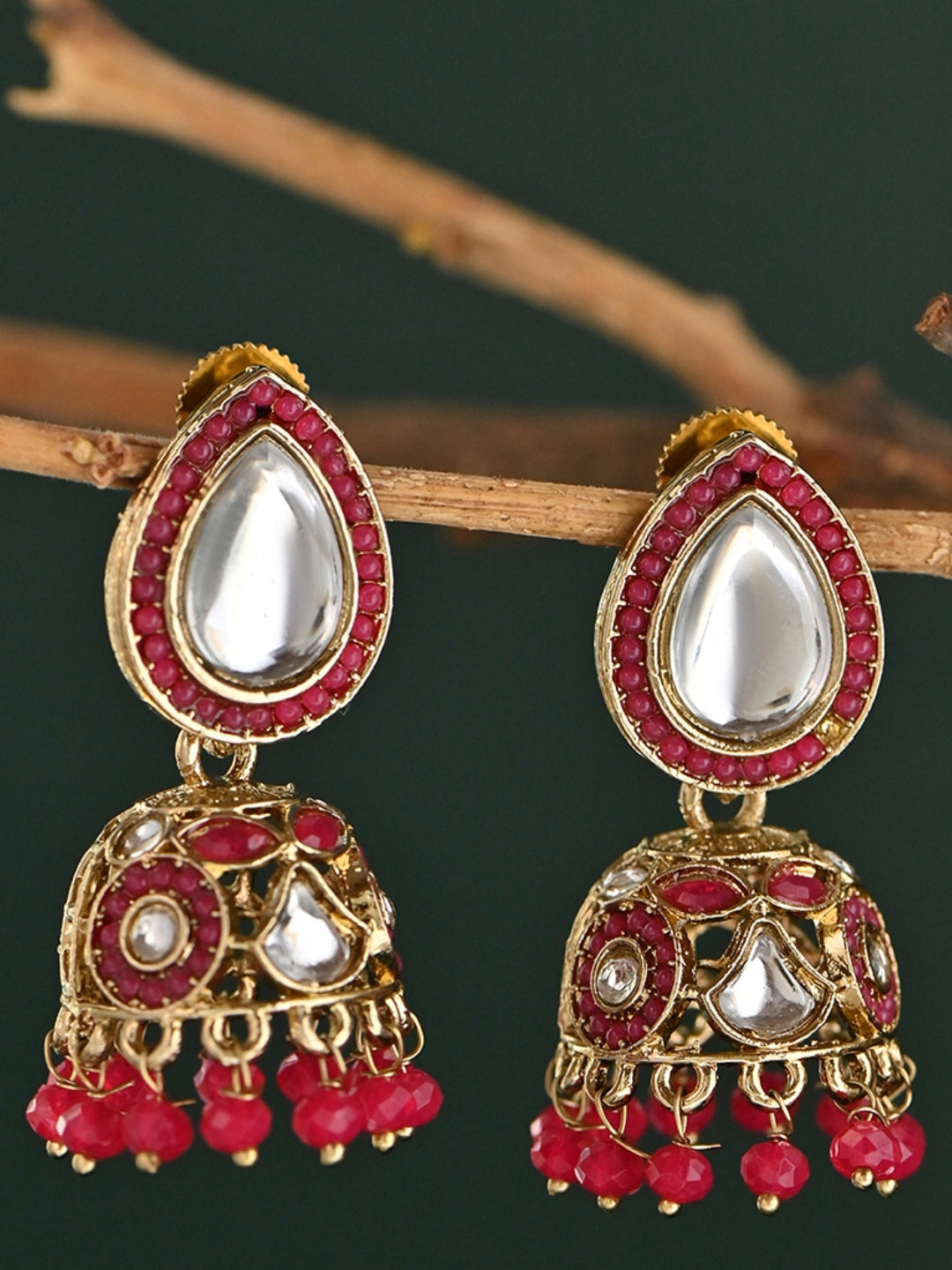 Panna-Kriti Kundan Teardrop Beaded Jhumkas