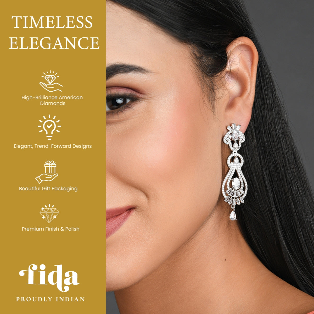 American Diamond Silver Plated Drop Earring