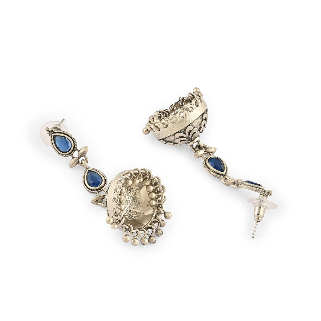 Handcrafted Oxidised Silver Blue Stone Drop Earring