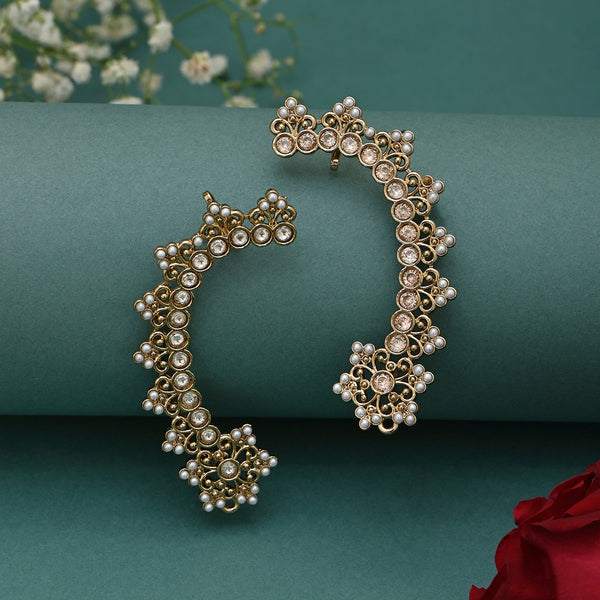 Mehndi Gold Pearl-Studded Floral Earcuffs
