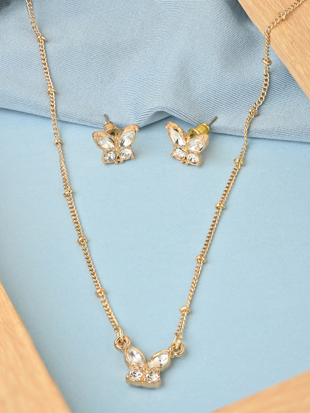 Butterfly Pendant Necklace and Stud Earrings Set