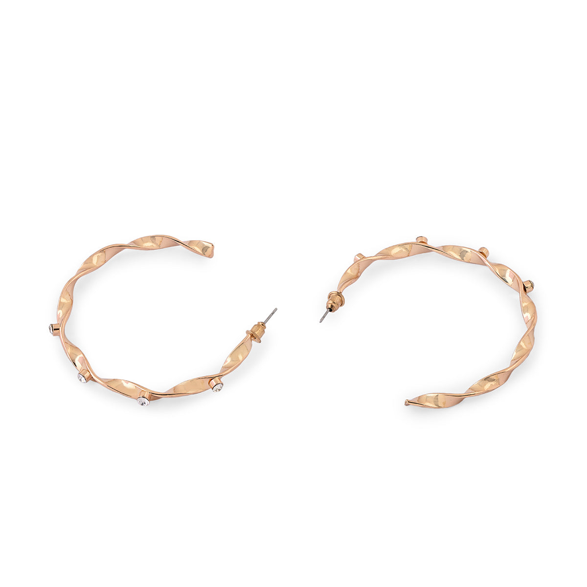 Rose gold hoop earrings on a white background. ToniQ jewellery is skin safe, nickel free, cadmium free, hypoallergenic, and lab tested for your comfort and trust.
