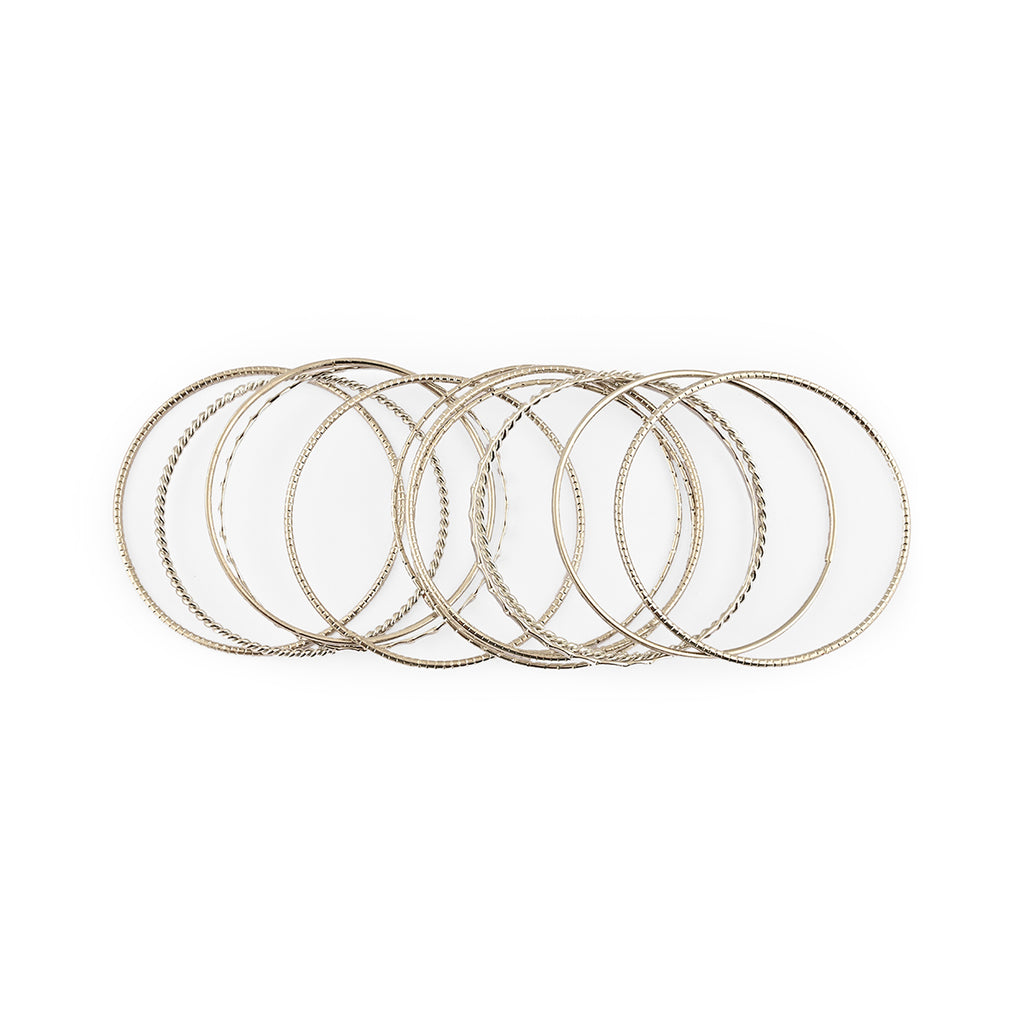 Silver-Plated Traditional Textured Bangles Set (Set of 13)