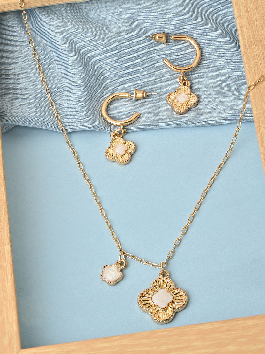 Petal Charm Pendant and Stone Hoop Set