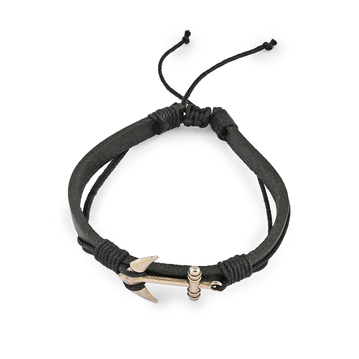 Nautical Black Bead & Leather Bracelet Set of 4