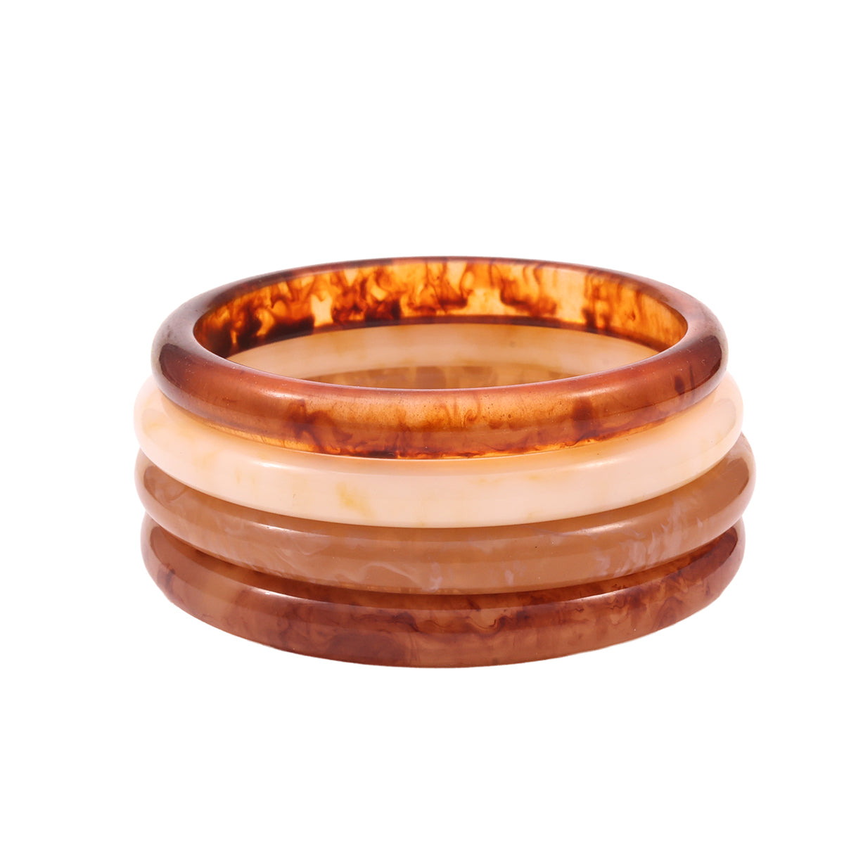 Set of 4 Resin Stackable Bangles in Brown and Neutral Tones (2.8)