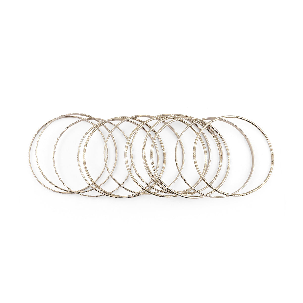 Silver-Plated Textured Classic Bangles Set (Set of 12)