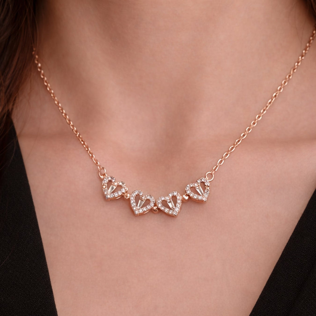 Zircon Heart Magnetic Clover Necklace - Rose Gold