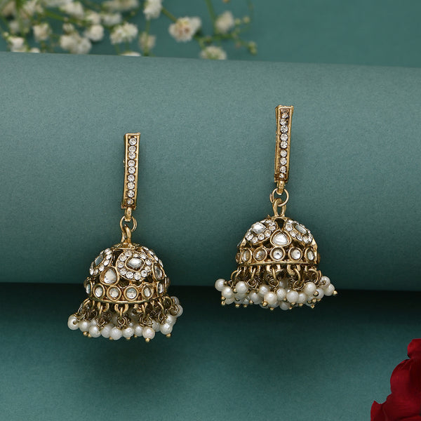 Gold Kundan Dome Jhumka Earrings