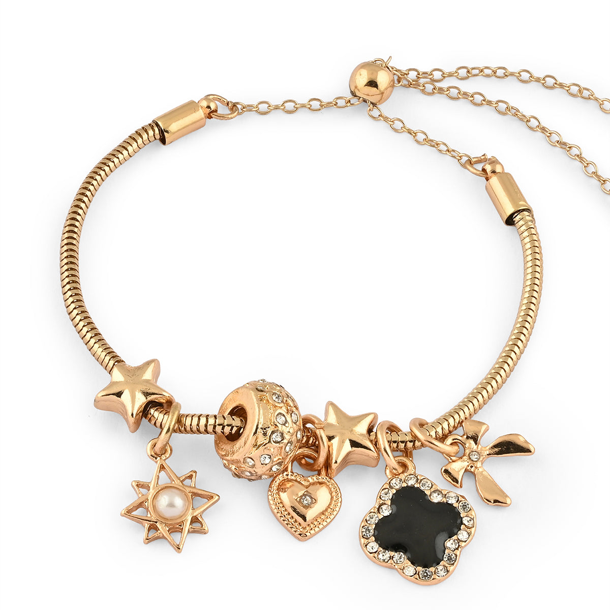 Minimal Golden Heart, Star Multi Charm Bracelet