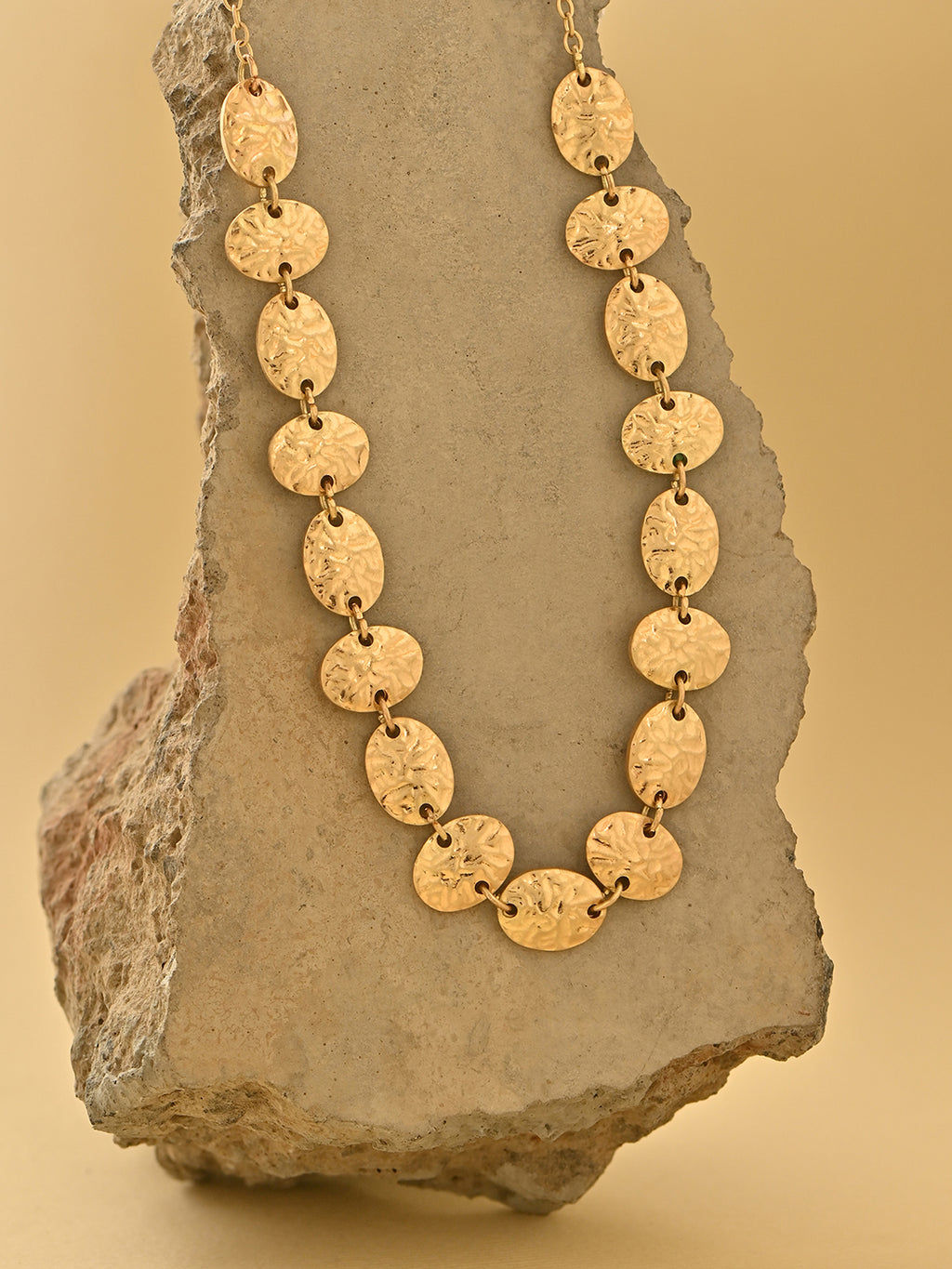 Golden Textured Round Embellished Choker Necklace