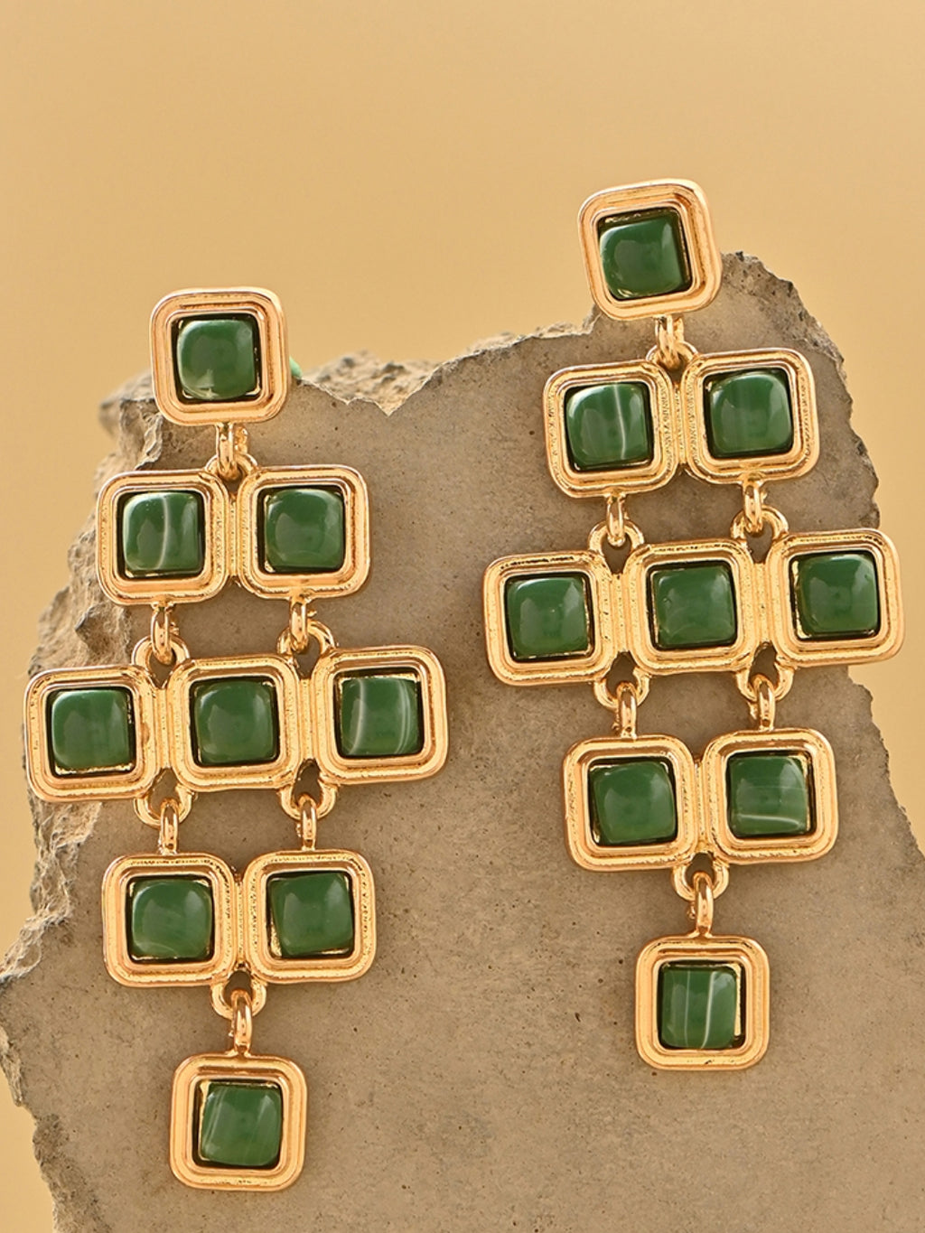 Emerald Edge Gold Geometric Drop Earrings
