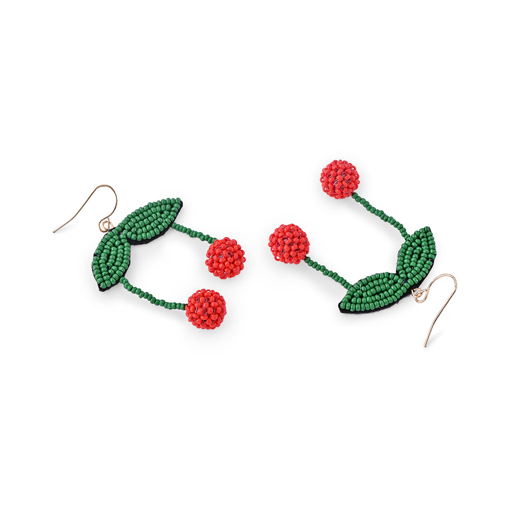 Tooty Fruity Cherry Beaded Drop Earrings