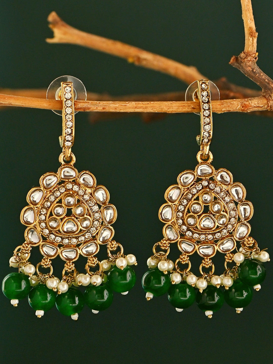Aaranya Green Kundan Pearl Drop Earrings