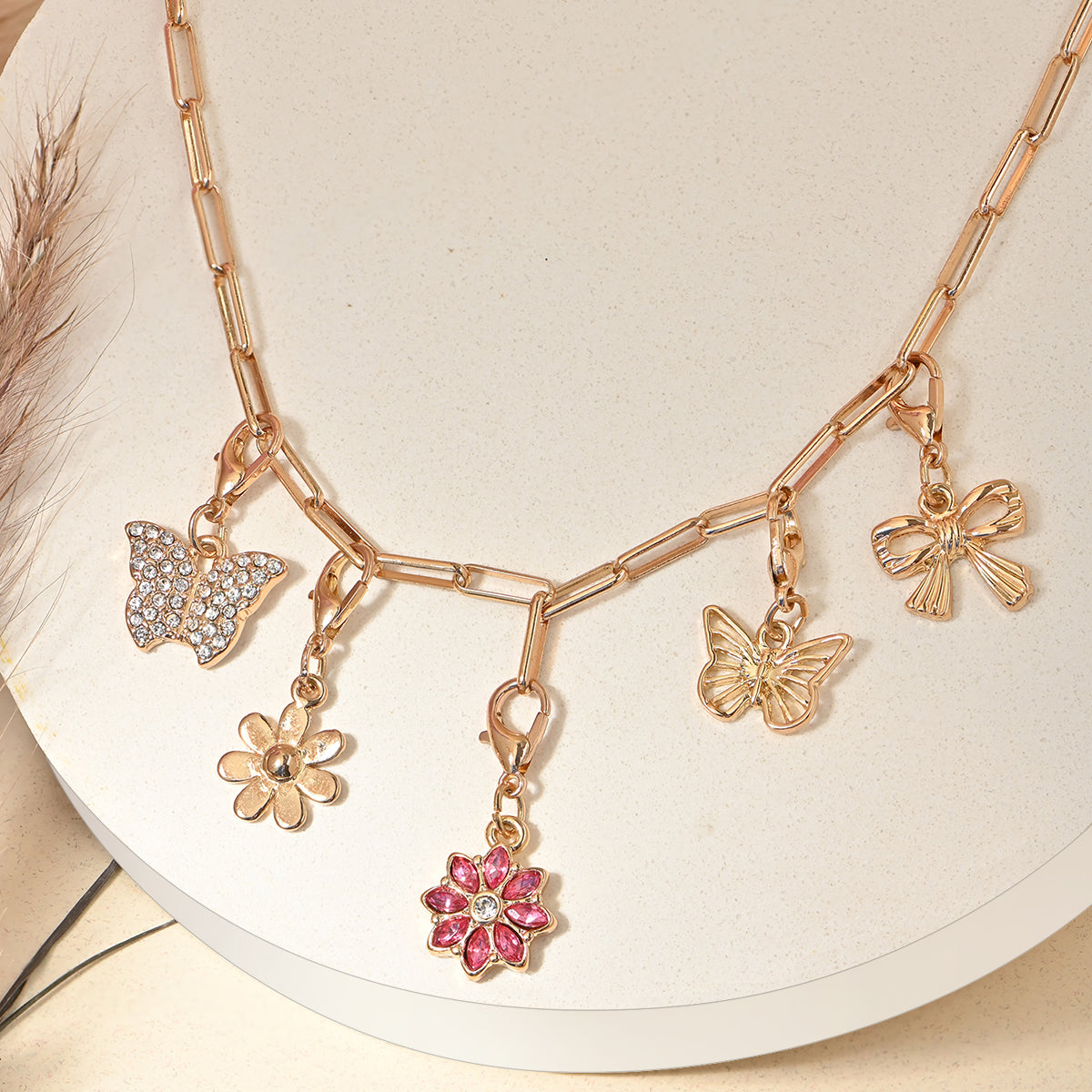 Butterfly, Bow & Floral Interchangable Multi-Charm Necklace