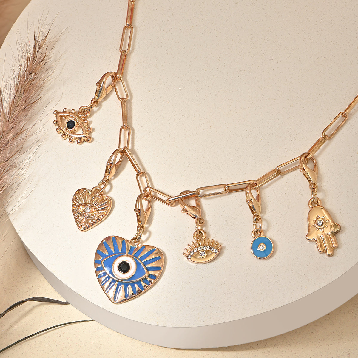 Evil Eye Multi-Charm Necklace Set of 6 Interchangeble Charm