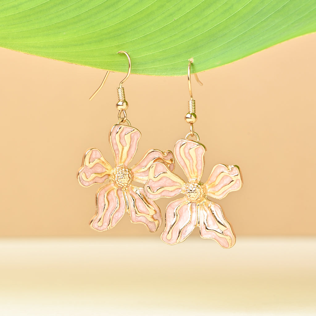 Baby Pink Enamel Floral Drop Earrings