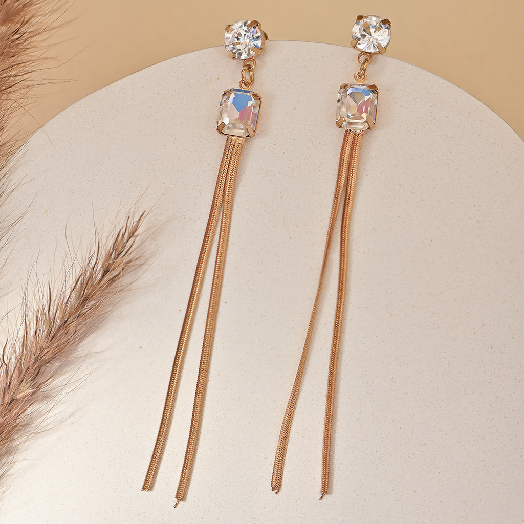 Golden Crystal Fringe Drop Earrings
