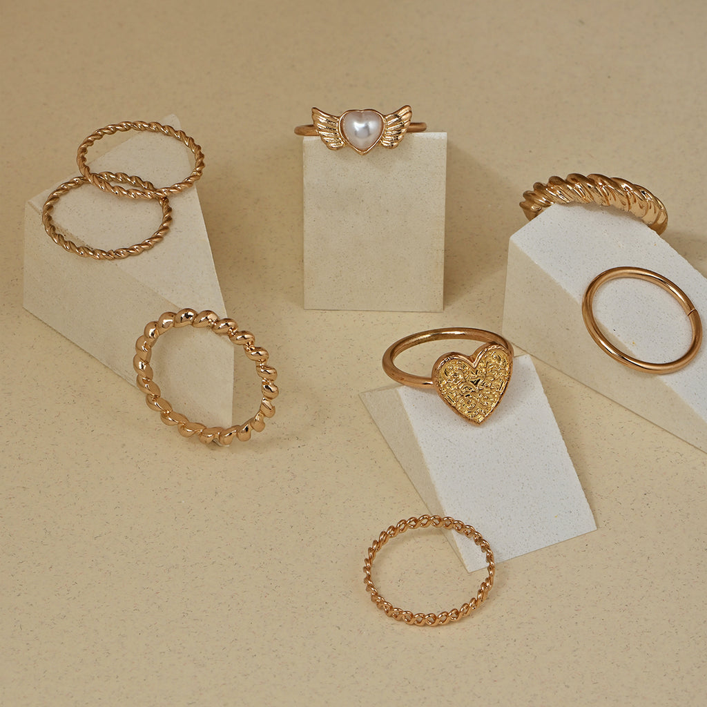 Gold Stacking & Statement Rings - Set of 6