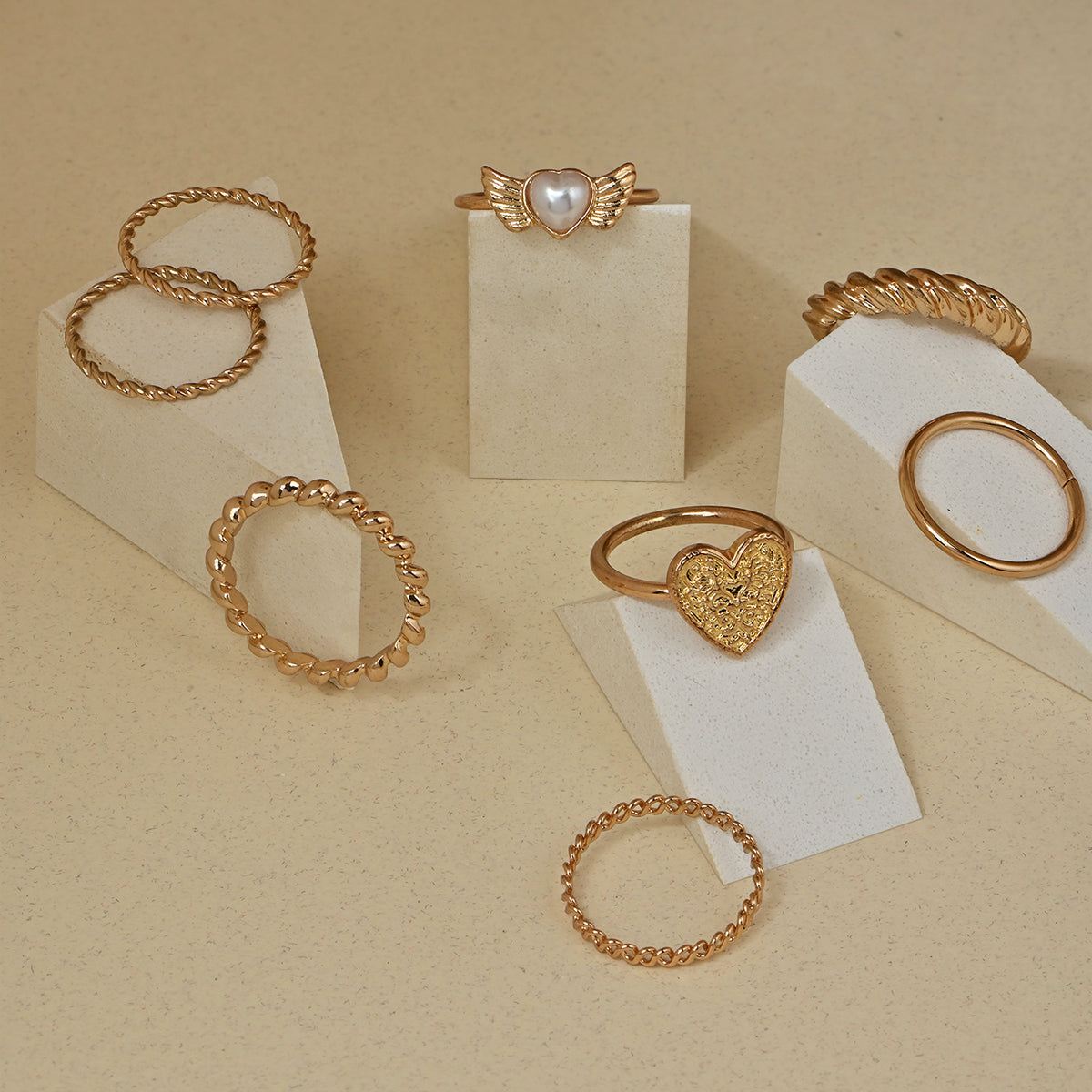 Gold Stacking & Statement Rings - Set of 6
