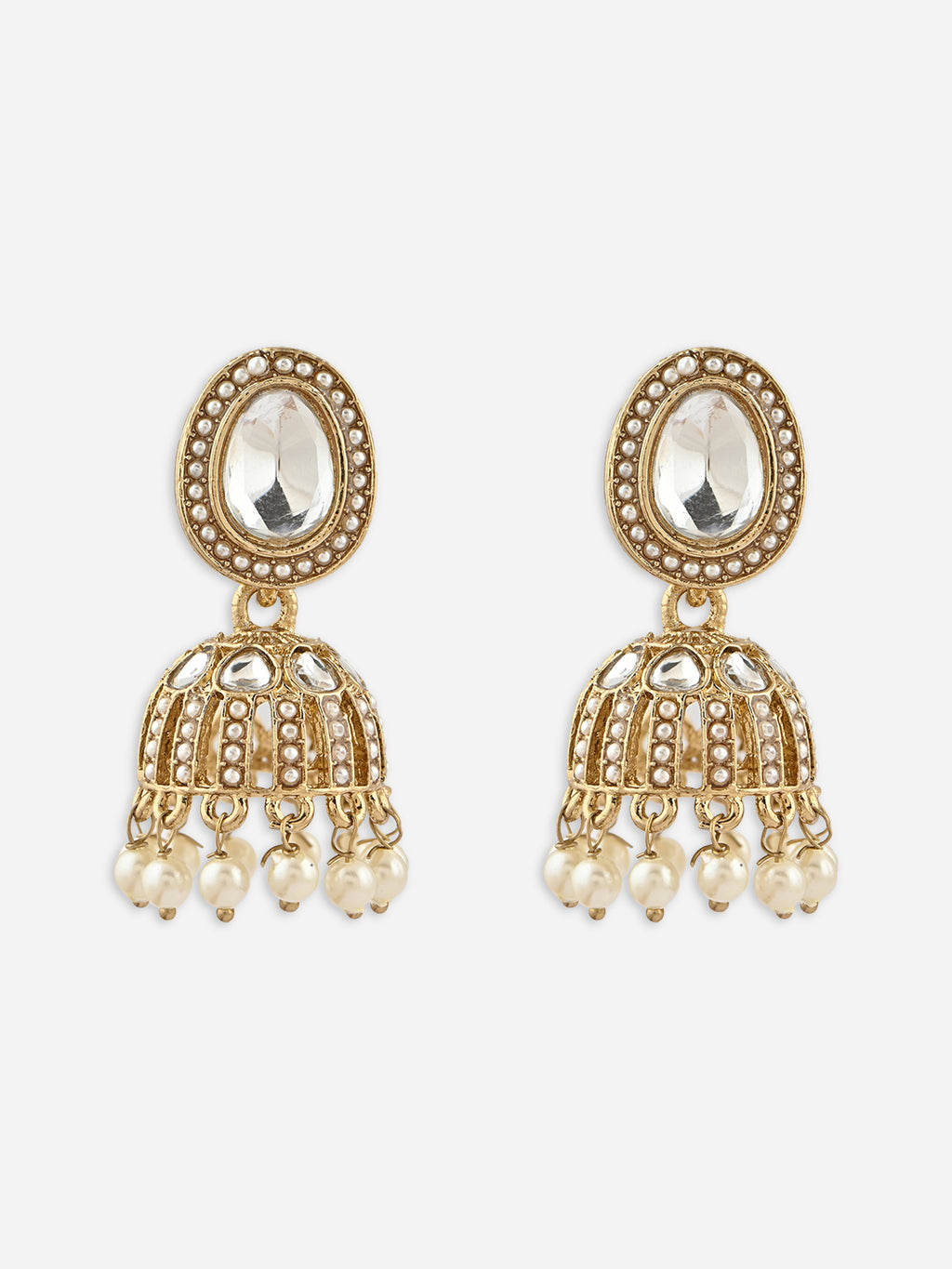 Shaam-Gulab Round Kundan Pearl Jhumkas Earrings