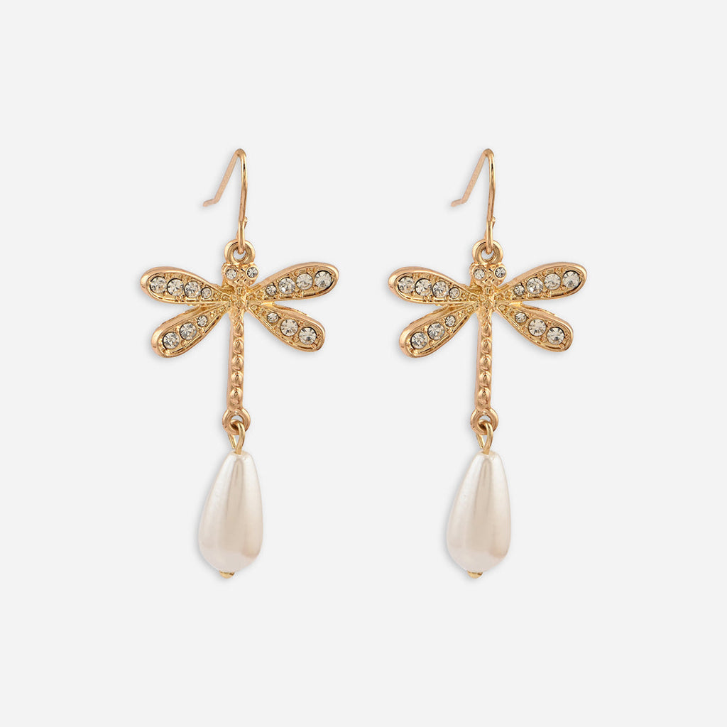 Dragonfly Whisper Pearl Drop Earrings