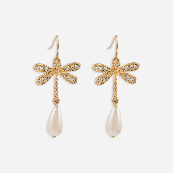 Dragonfly Whisper Pearl Drop Earrings