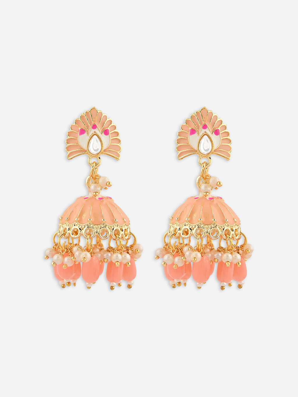 Mayur-Roha Meenakari Jhumka Pearl Earrings