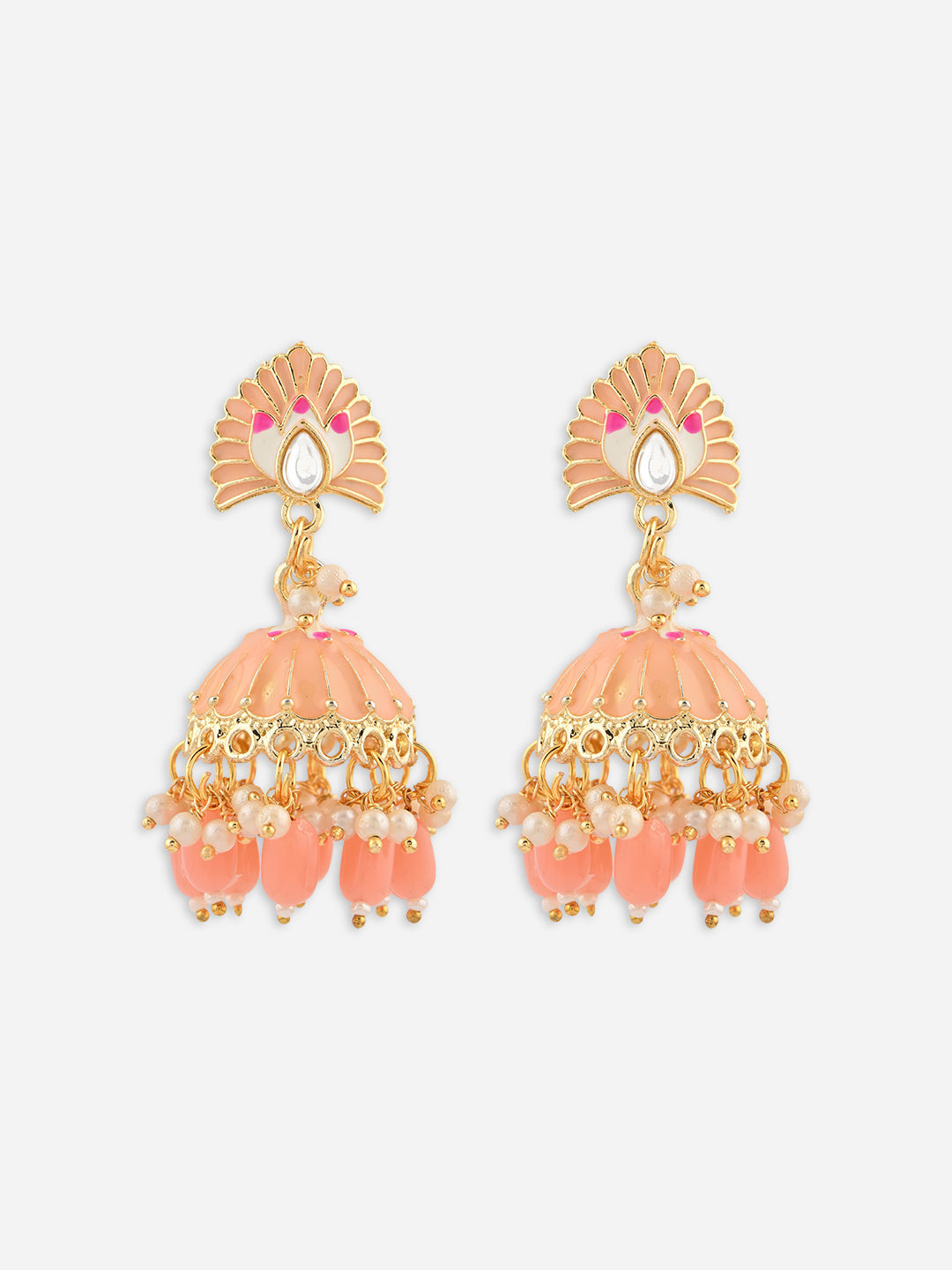 Mayur-Roha Meenakari Jhumka Pearl Earrings