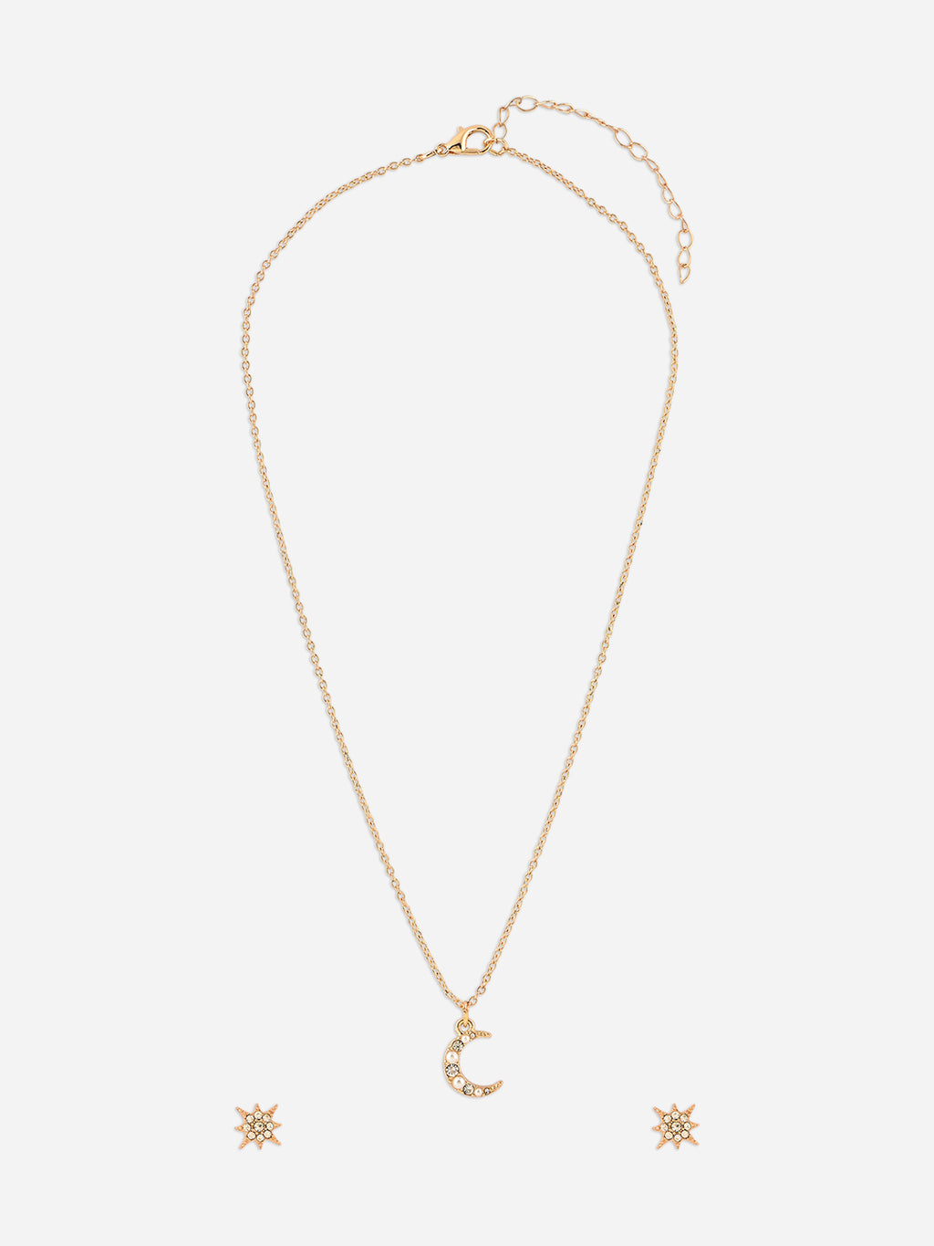 Crescent Moon Necklace with Star Studs