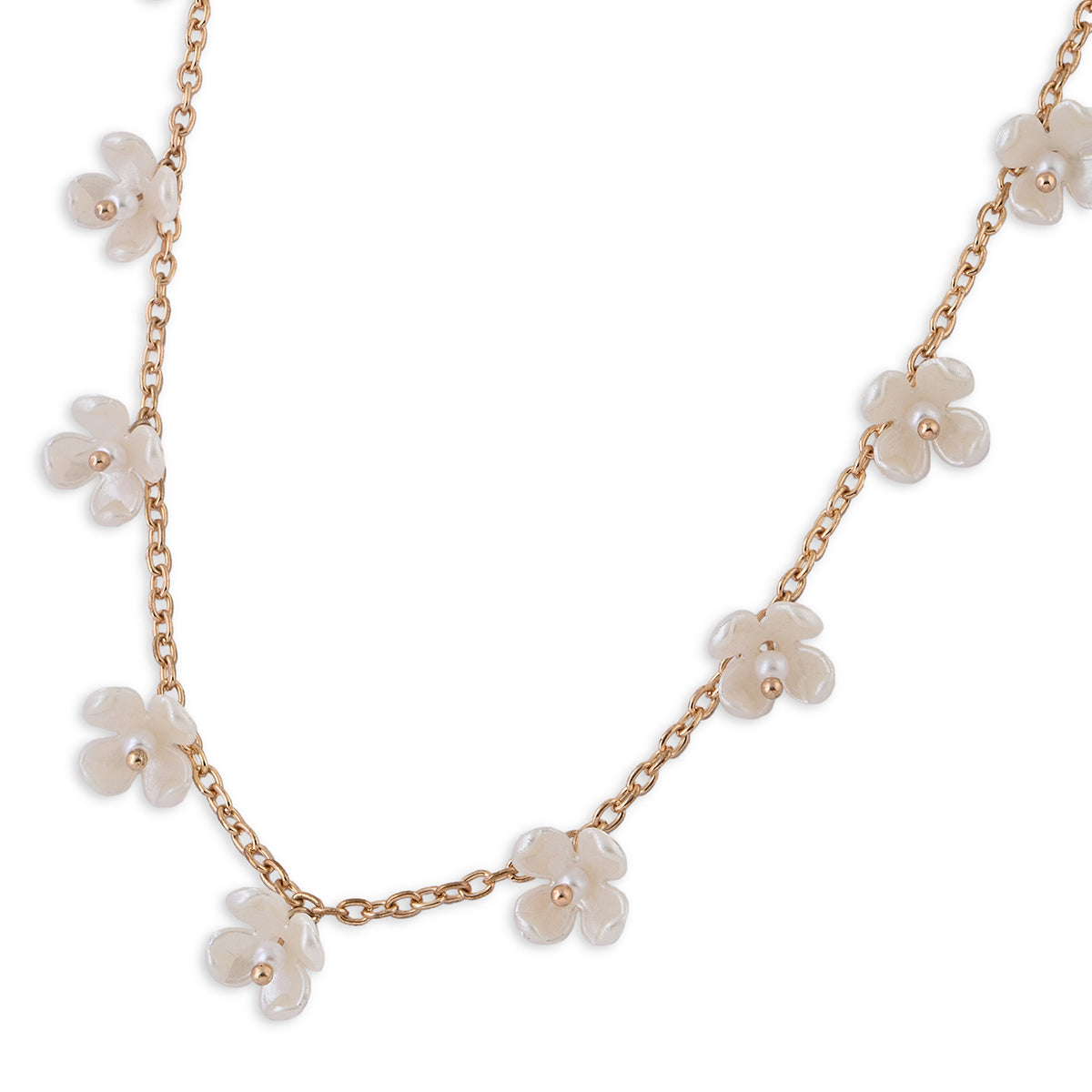 Gold-Toned Floral Choker Necklace with Pearl Beads