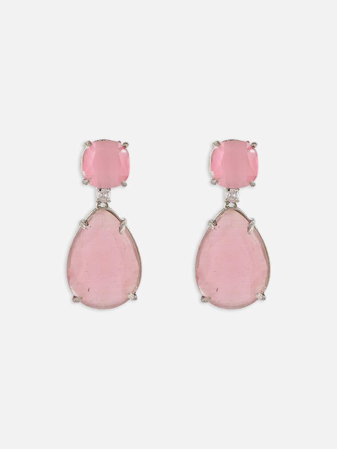 Gulbahaar AD Silver Bridal Drop Earrings
