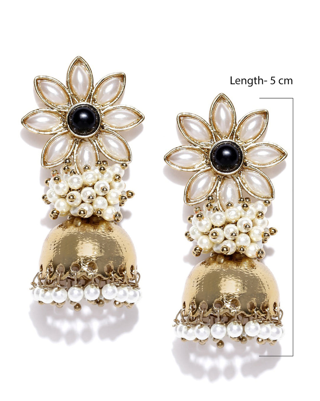 Golden & Off-White Beaded Jhumka Earrings