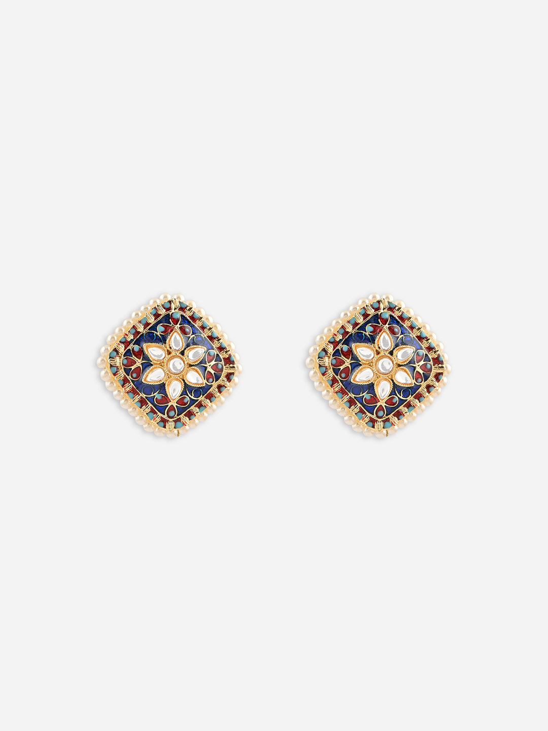 Gul-Zamrud Meenakari Kundan Pearl Studs