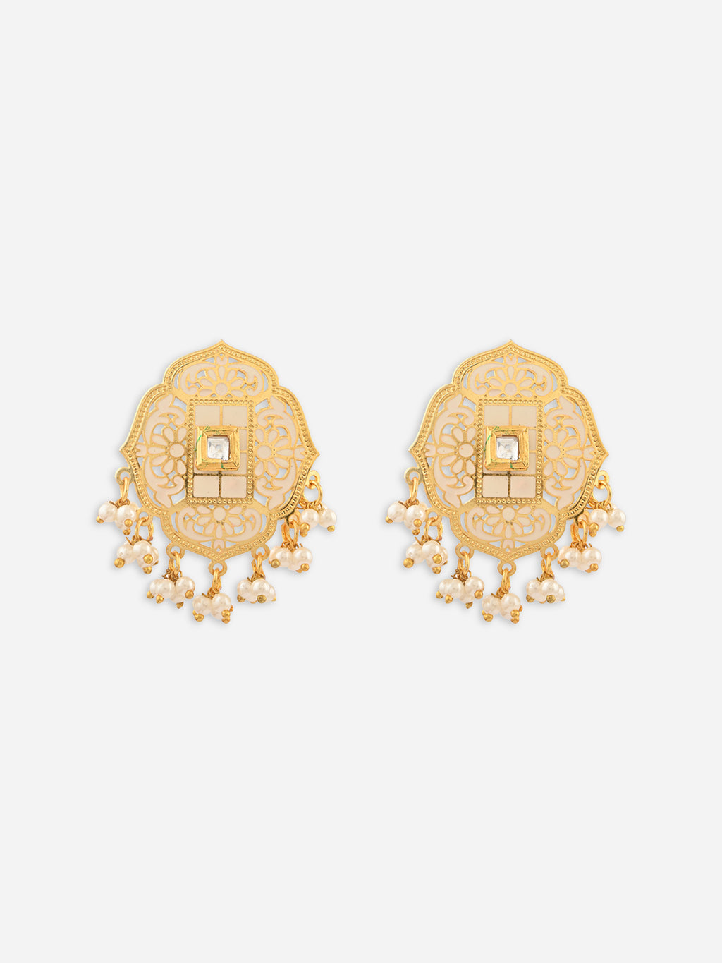 Rajsi-Phool Meenakari Pearl Drop Studs