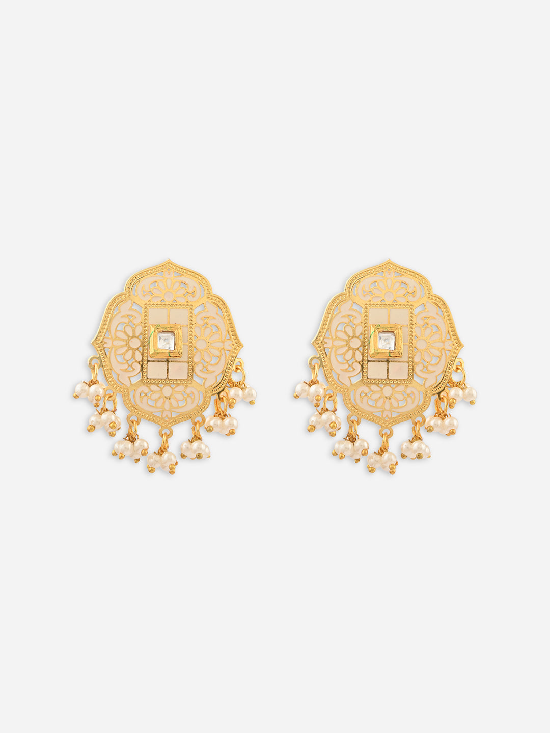 Rajsi-Phool Meenakari Pearl Drop Studs