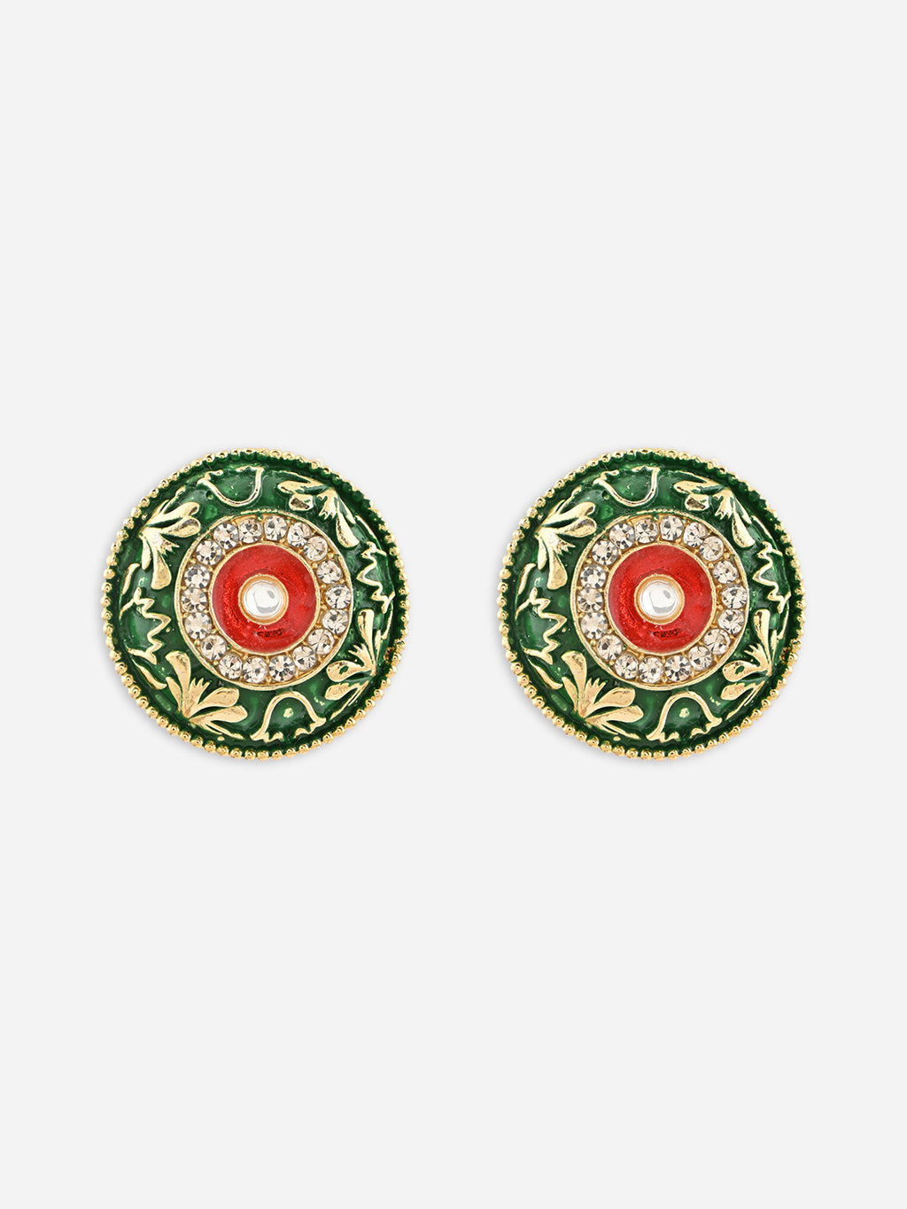 Hari-Gulabi  Stone Glow Meenakari Studs Earrings