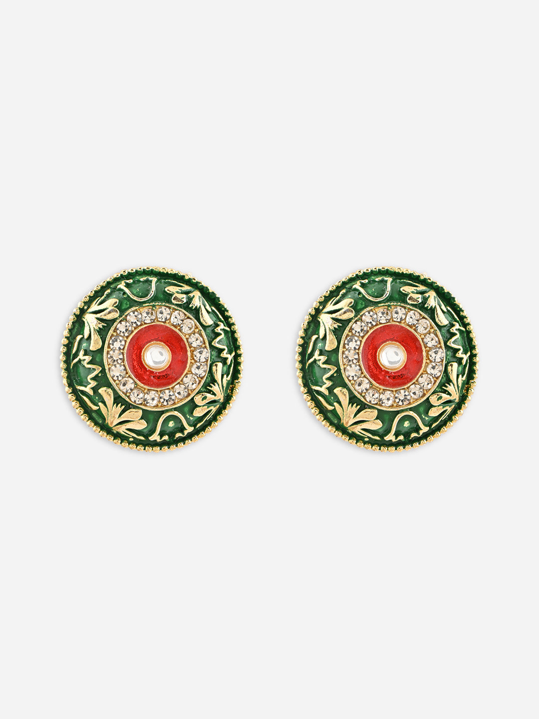 Hari-Gulabi  Stone Glow Meenakari Studs Earrings