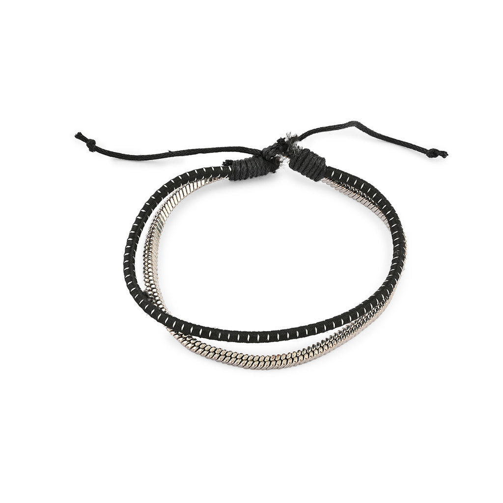 Nautical Black Bead & Leather Bracelet Set of 4