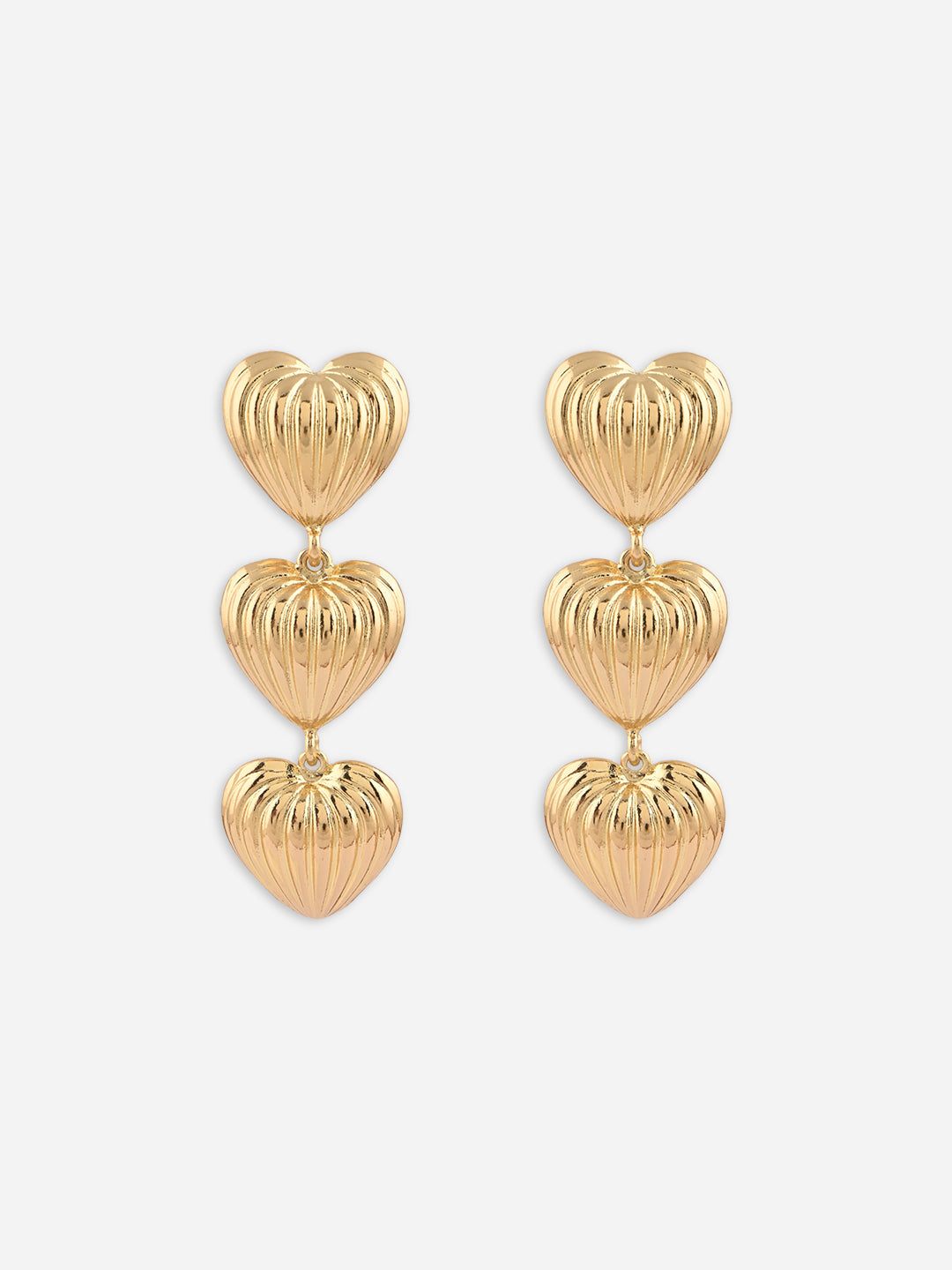 Gold Triple Heart Drop Earrings