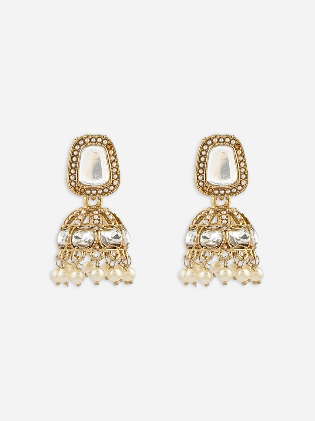 Rivaayat Round Kundan Pearl Jhumkas Earrings