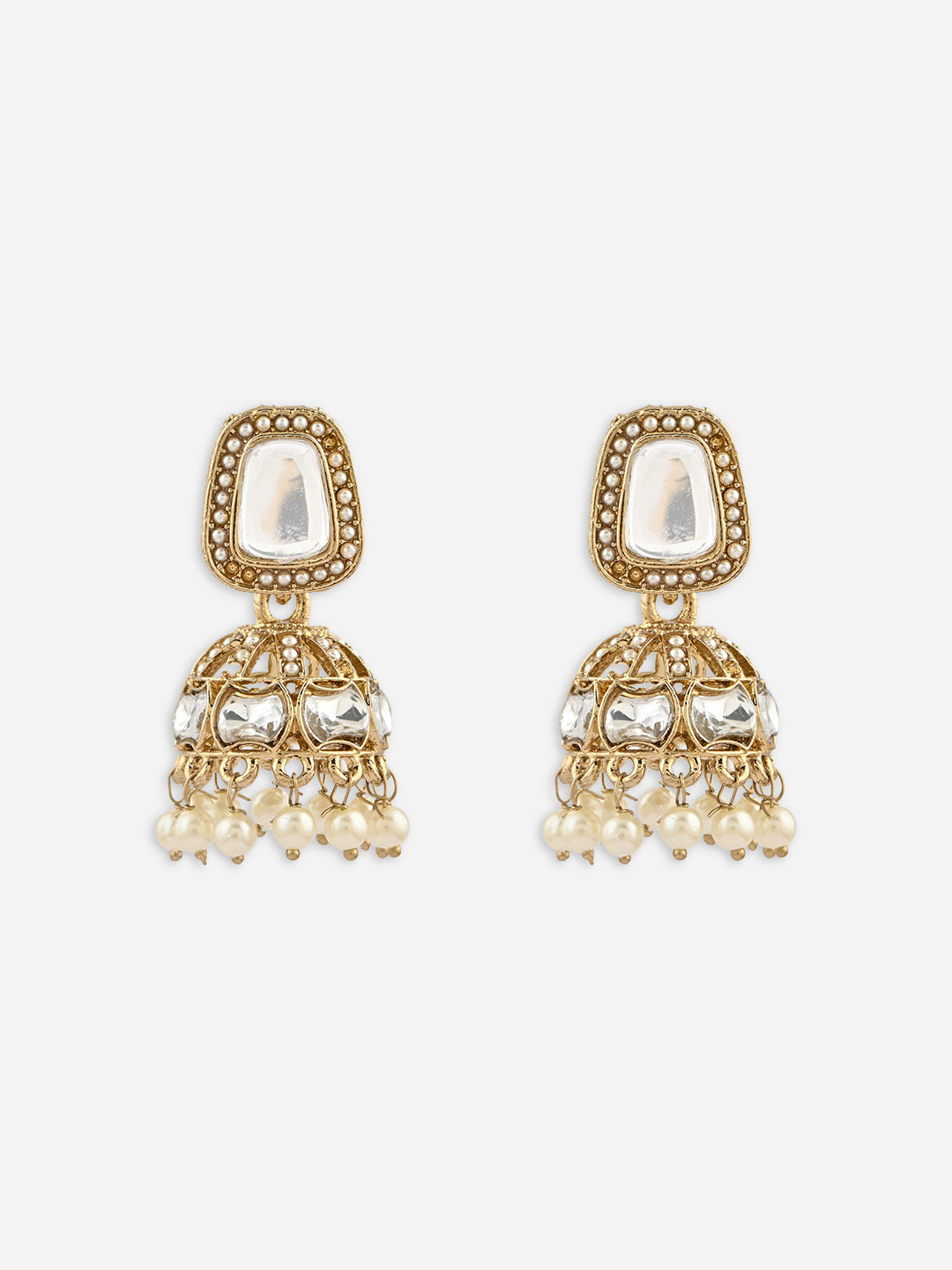 Rivaayat Round Kundan Pearl Jhumkas Earrings