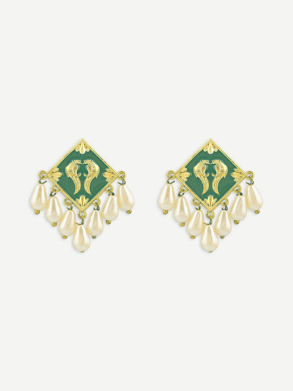 Noorani Green Meenakari Pearl Studs Earrings