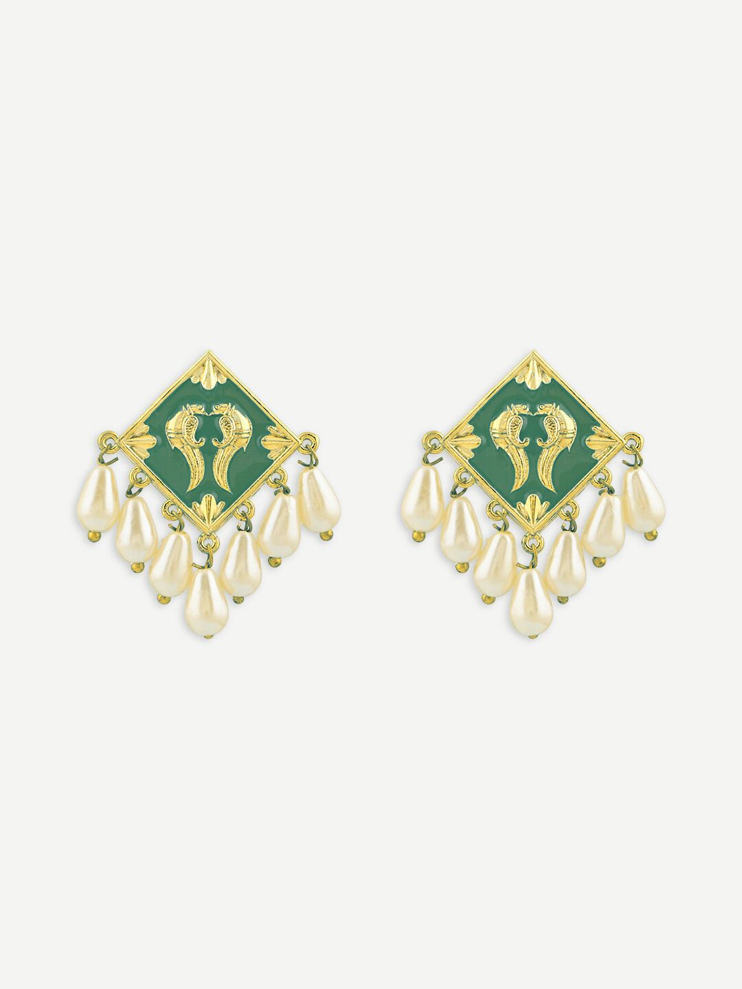 Noorani Green Meenakari Pearl Studs Earrings