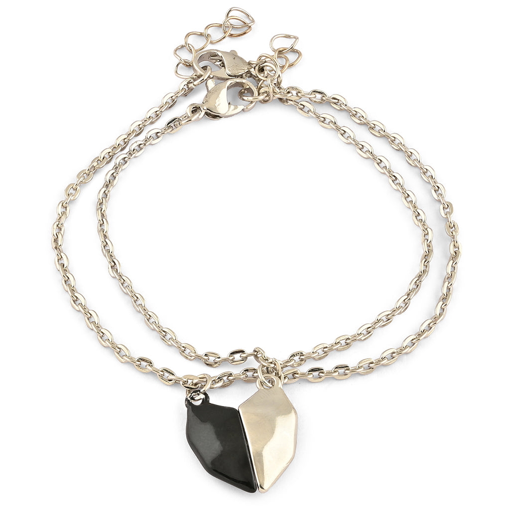 Silver-Black Magnetic Heart Promise Bracelets (Set of 2)