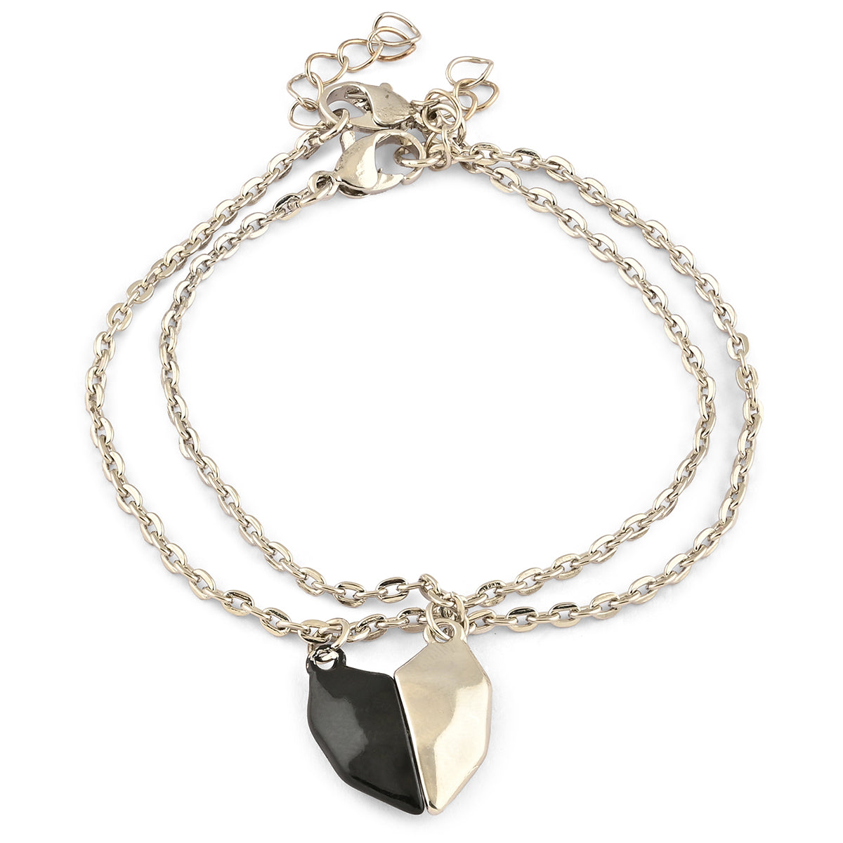 Silver-Black Magnetic Heart Promise Bracelets (Set of 2)
