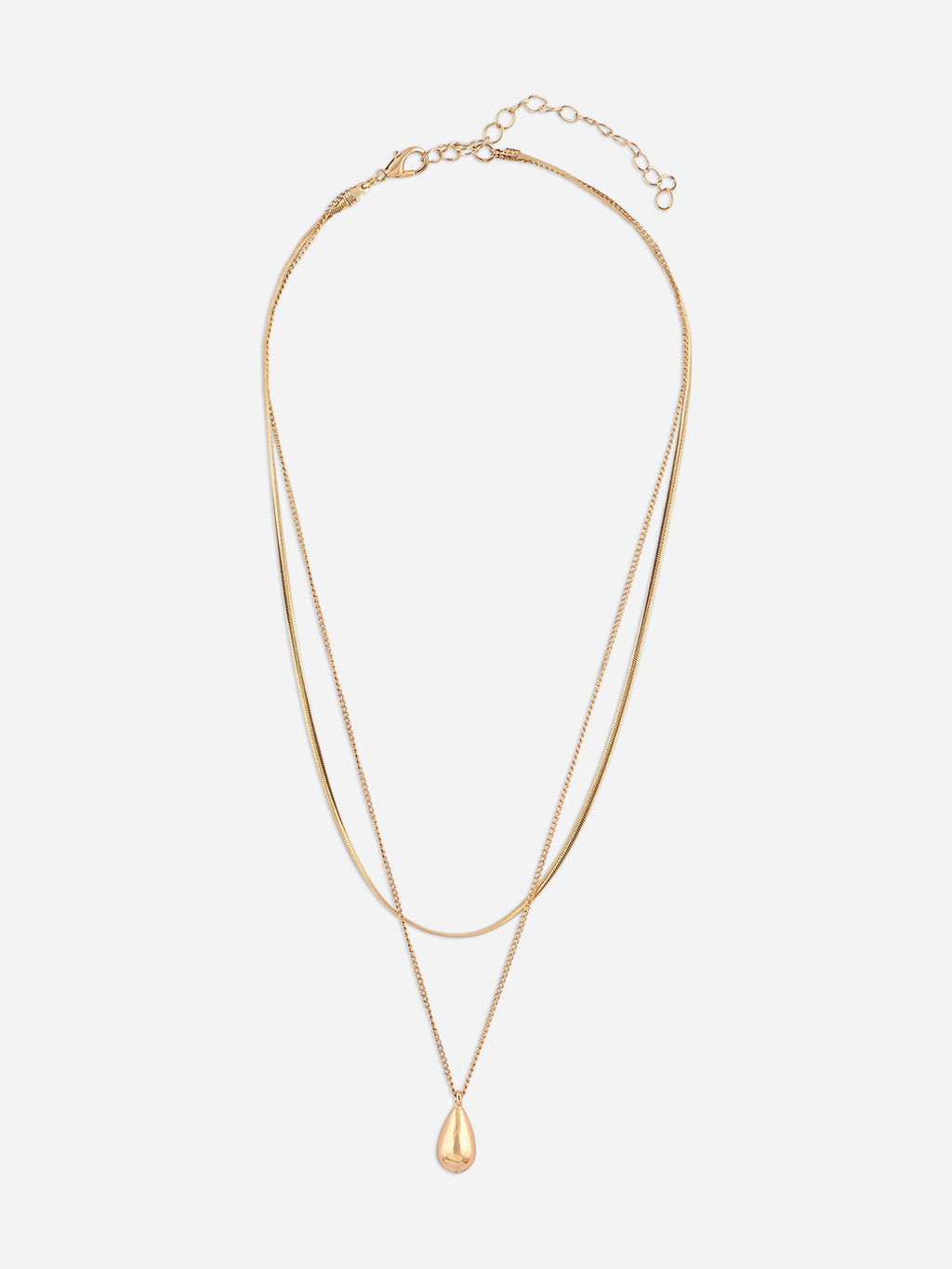 Golden Snake Chain & Teardrop Pendant Layered Necklace