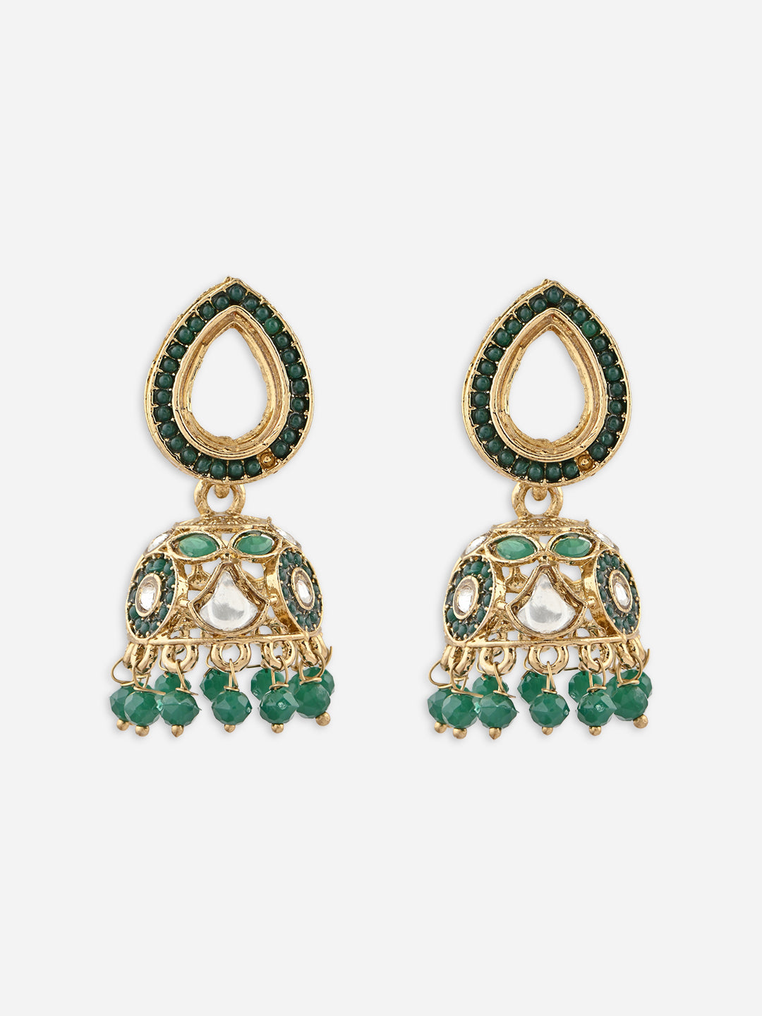 Panna-Kriti Kundan Teardrop Beaded Jhumkas