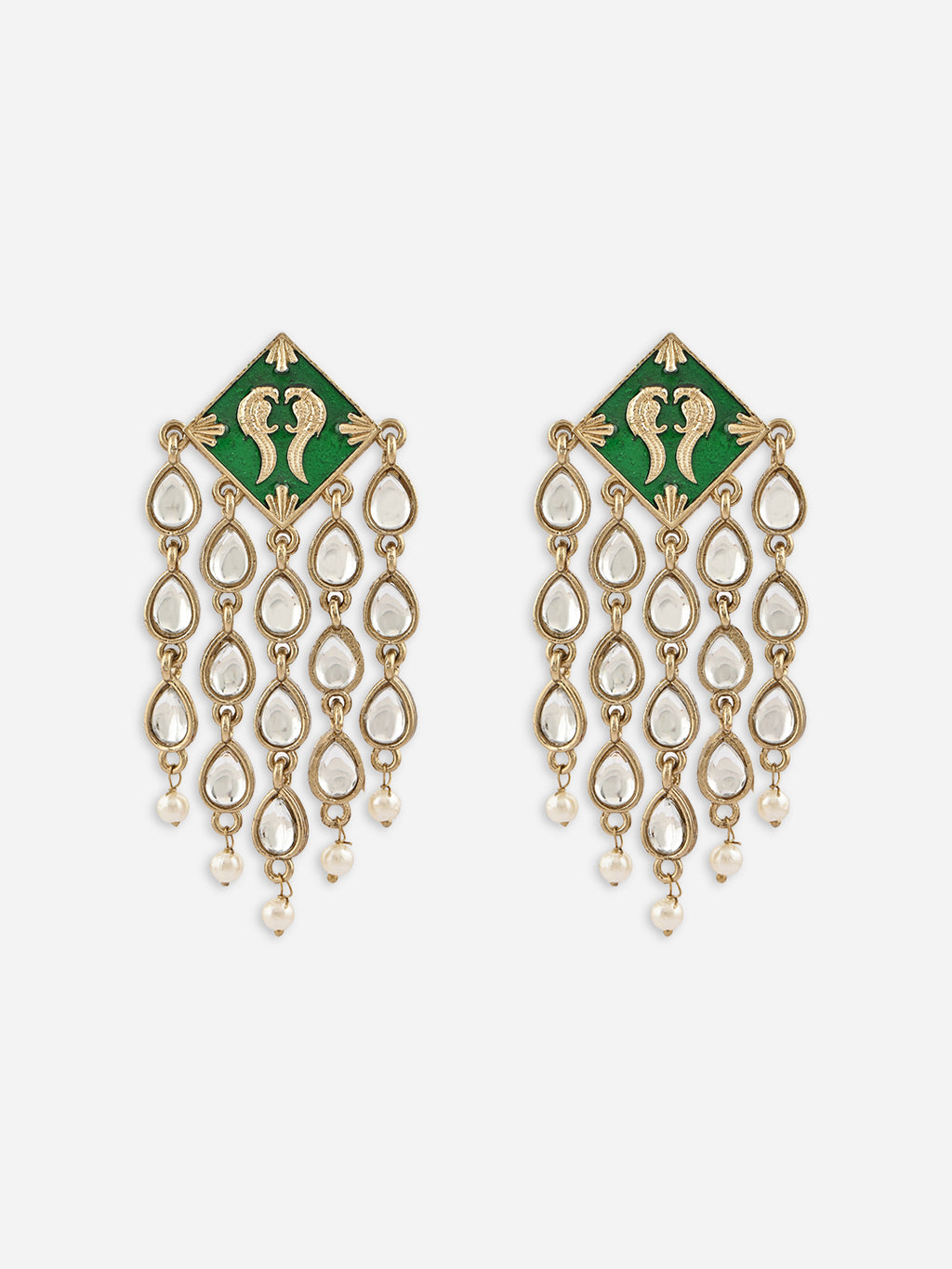 Leela Green Kundan Tassel Drop Earrings