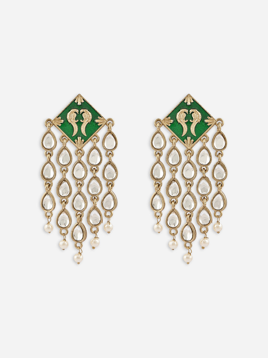 Leela Green Kundan Tassel Drop Earrings